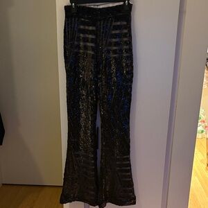 Black Sequin Striped Pants
